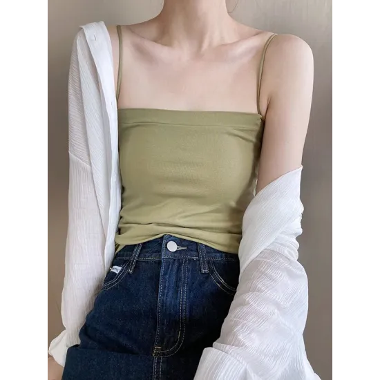 Simple Casual Solid Color Spaghetti-Neck Vest Top Simple Casual Solid Color Spaghetti-Neck Vest Top