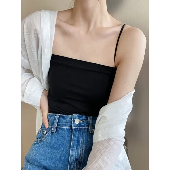 Simple Casual Solid Color Spaghetti-Neck Vest Top Simple Casual Solid Color Spaghetti-Neck Vest Top