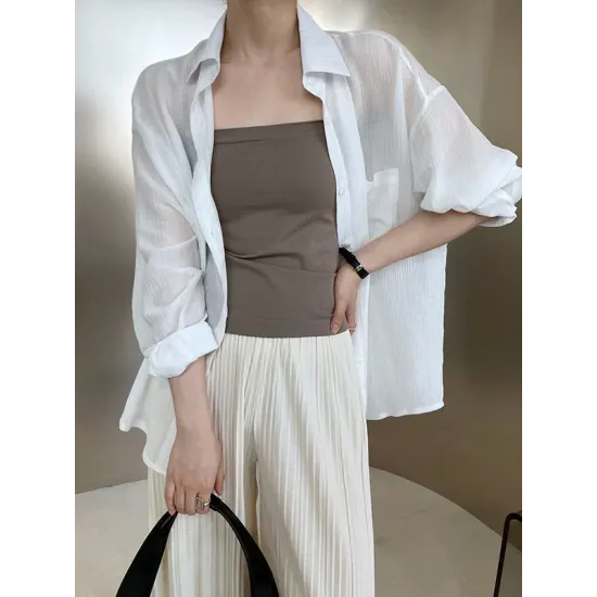 Simple Casual Solid Color Spaghetti-Neck Vest Top Simple Casual Solid Color Spaghetti-Neck Vest Top