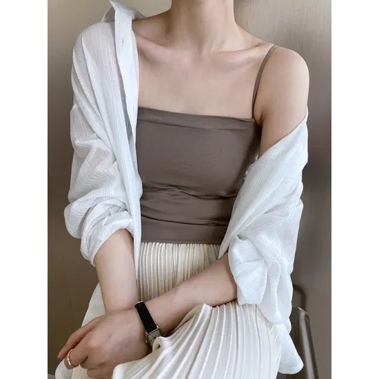 Simple Casual Solid Color Spaghetti-Neck Vest Top Simple Casual Solid Color Spaghetti-Neck Vest Top