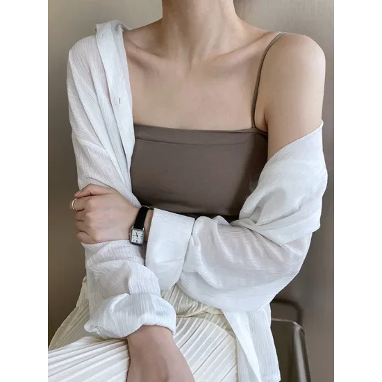 Simple Casual Solid Color Spaghetti-Neck Vest Top Simple Casual Solid Color Spaghetti-Neck Vest Top
