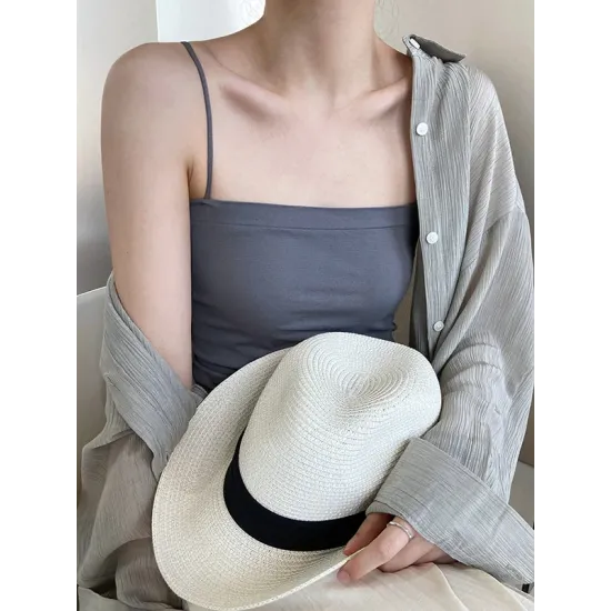 Simple Casual Solid Color Spaghetti-Neck Vest Top Simple Casual Solid Color Spaghetti-Neck Vest Top
