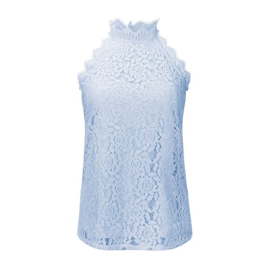 Original Lace Hollow Solid Color Halterneck Vest Top Original Lace Hollow Solid Color Halterneck Vest Top