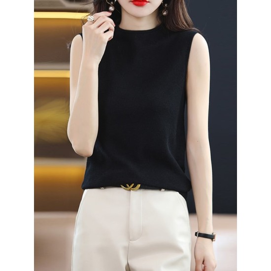 Simple Casual Solid Color Knitting Vest Top Simple Casual Solid Color Knitting Vest Top