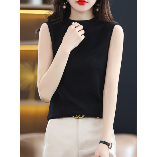 Simple Casual Solid Color Knitting Vest Top Simple Casual Solid Color Knitting Vest Top