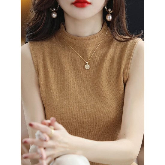 Simple Casual Solid Color Knitting Vest Top Simple Casual Solid Color Knitting Vest Top