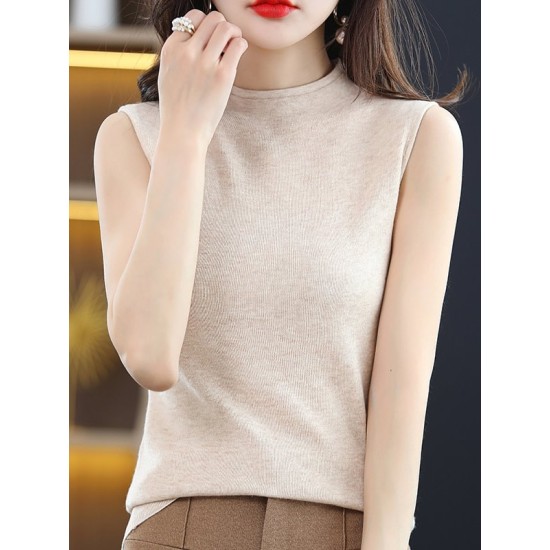 Simple Casual Solid Color Knitting Vest Top Simple Casual Solid Color Knitting Vest Top