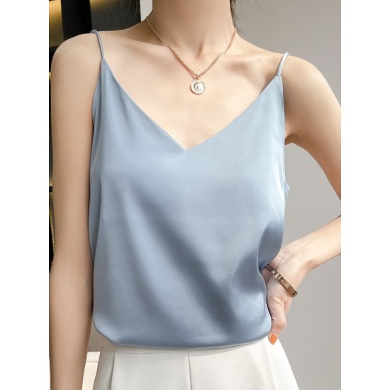 Simple Casual Solid Color Spaghetti-Neck Vest Top Simple Casual Solid Color Spaghetti-Neck Vest Top