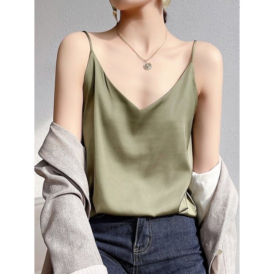 Simple Casual Solid Color Spaghetti-Neck Vest Top Simple Casual Solid Color Spaghetti-Neck Vest Top