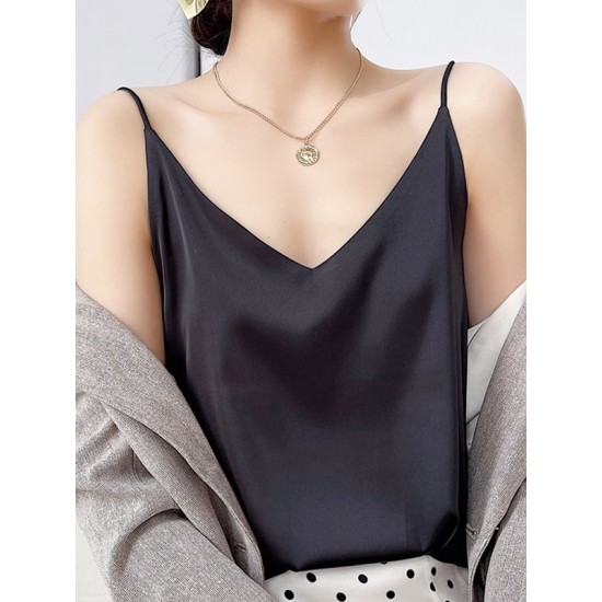 Simple Casual Solid Color Spaghetti-Neck Vest Top Simple Casual Solid Color Spaghetti-Neck Vest Top