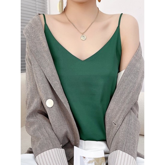 Simple Casual Solid Color Spaghetti-Neck Vest Top Simple Casual Solid Color Spaghetti-Neck Vest Top