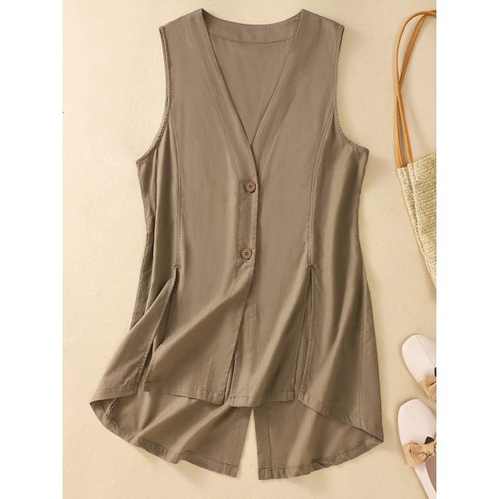 Artistic Retro Loose Ramie Cotton Buttoned Vest Outwear Artistic Retro Loose Ramie Cotton Buttoned Vest Outwear