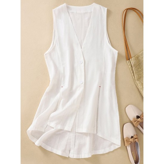 Artistic Retro Loose Ramie Cotton Buttoned Vest Outwear Artistic Retro Loose Ramie Cotton Buttoned Vest Outwear