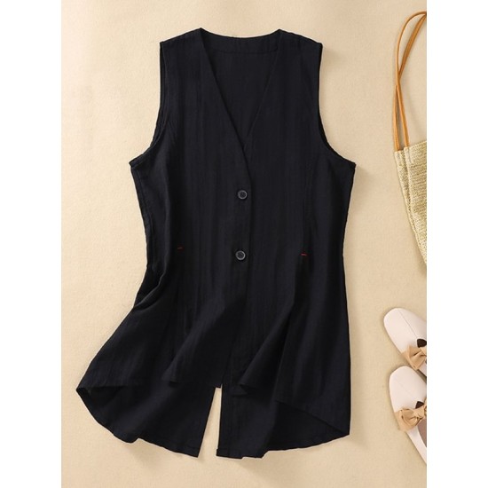 Artistic Retro Loose Ramie Cotton Buttoned Vest Outwear Artistic Retro Loose Ramie Cotton Buttoned Vest Outwear