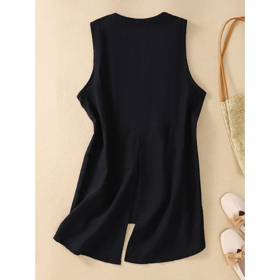 Artistic Retro Loose Ramie Cotton Buttoned Vest Outwear Artistic Retro Loose Ramie Cotton Buttoned Vest Outwear