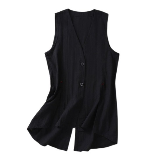 Artistic Retro Loose Ramie Cotton Buttoned Vest Outwear Artistic Retro Loose Ramie Cotton Buttoned Vest Outwear