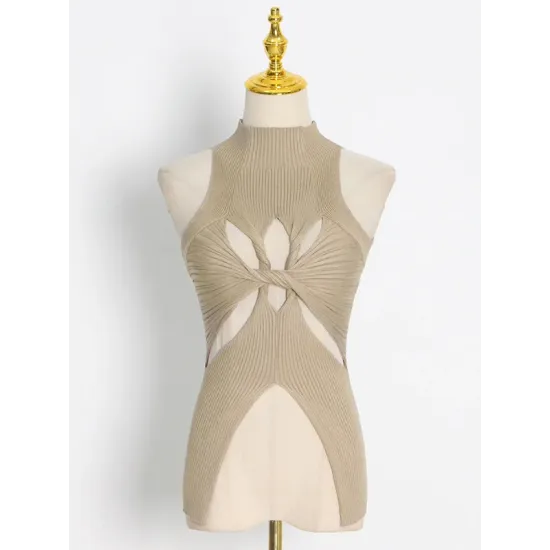 Stylish Irregularity Hollow Split-Joint Solid Color Knitting Vest Top Stylish Irregularity Hollow Split-Joint Solid Color Knitting Vest Top