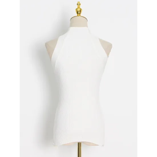 Stylish Irregularity Hollow Split-Joint Solid Color Knitting Vest Top Stylish Irregularity Hollow Split-Joint Solid Color Knitting Vest Top