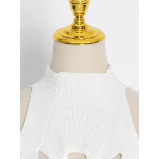 Stylish Irregularity Hollow Split-Joint Solid Color Knitting Vest Top Stylish Irregularity Hollow Split-Joint Solid Color Knitting Vest Top