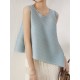 Simple Loose Sleeveless Pleated Asymmetric Solid Color Round-Neck Vest Top Simple Loose Sleeveless Pleated Asymmetric Solid Color Round-Neck Vest Top