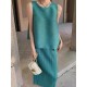 Simple Loose Sleeveless Pleated Asymmetric Solid Color Round-Neck Vest Top Simple Loose Sleeveless Pleated Asymmetric Solid Color Round-Neck Vest Top