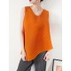 Simple Loose Sleeveless Pleated Asymmetric Solid Color Round-Neck Vest Top Simple Loose Sleeveless Pleated Asymmetric Solid Color Round-Neck Vest Top