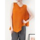 Simple Loose Sleeveless Pleated Asymmetric Solid Color Round-Neck Vest Top Simple Loose Sleeveless Pleated Asymmetric Solid Color Round-Neck Vest Top