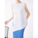 Simple Loose Sleeveless Pleated Asymmetric Solid Color Round-Neck Vest Top Simple Loose Sleeveless Pleated Asymmetric Solid Color Round-Neck Vest Top