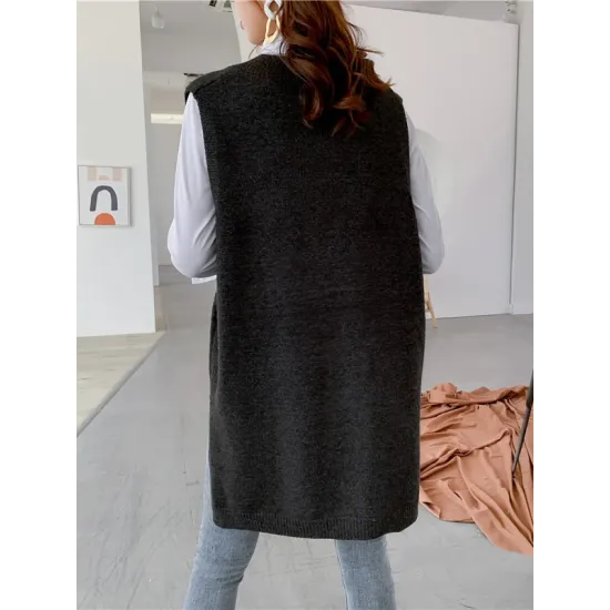 Trendy Sleeveless Split-Side Solid Color V-Neck Knitted Vest Trendy Sleeveless Split-Side Solid Color V-Neck Knitted Vest