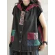 Artistic Retro Loose Denim Sleeveless Buttoned Contrast Color Hooded Vest Outerwear Artistic Retro Loose Denim Sleeveless Buttoned Contrast Color Hooded Vest Outerwear