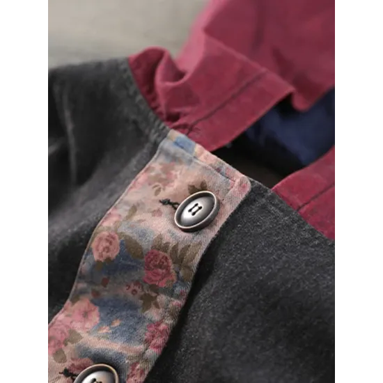 Artistic Retro Loose Denim Sleeveless Buttoned Contrast Color Hooded Vest Outerwear Artistic Retro Loose Denim Sleeveless Buttoned Contrast Color Hooded Vest Outerwear