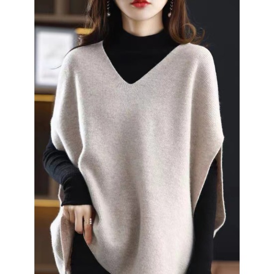 Casual Sleeveless Loose Solid Color V-Neck Vest Top Casual Sleeveless Loose Solid Color V-Neck Vest Top