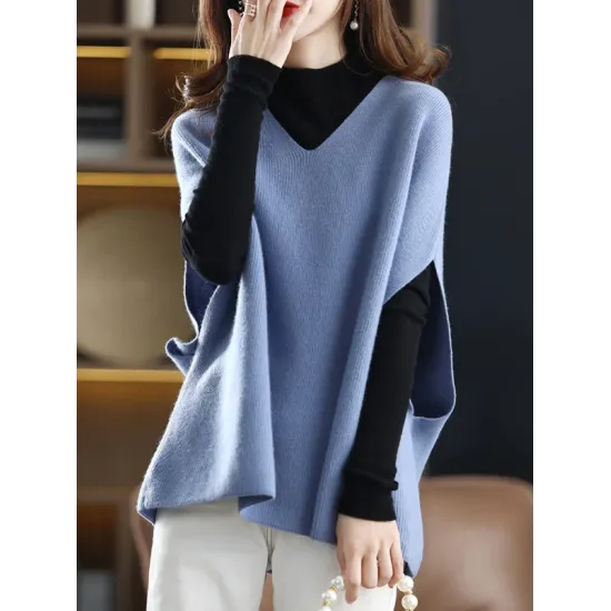 Casual Sleeveless Loose Solid Color V-Neck Vest Top Casual Sleeveless Loose Solid Color V-Neck Vest Top