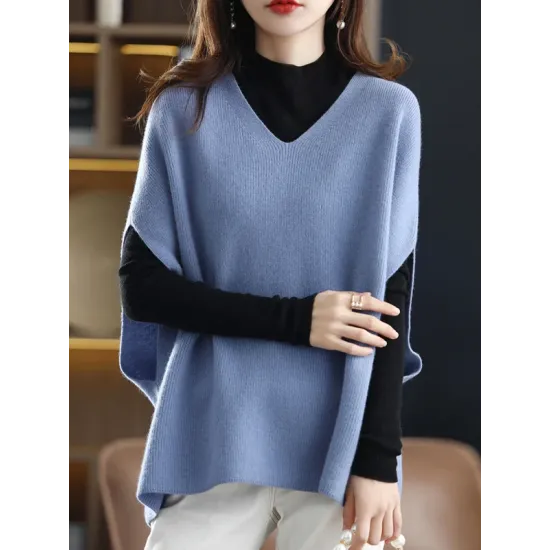 Casual Sleeveless Loose Solid Color V-Neck Vest Top Casual Sleeveless Loose Solid Color V-Neck Vest Top