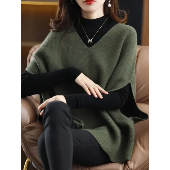 Casual Sleeveless Loose Solid Color V-Neck Vest Top Casual Sleeveless Loose Solid Color V-Neck Vest Top