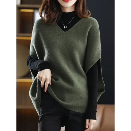 Casual Sleeveless Loose Solid Color V-Neck Vest Top Casual Sleeveless Loose Solid Color V-Neck Vest Top