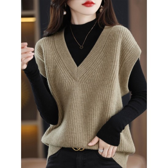Casual Sleeveless Loose Solid Color V-Neck Vest Top Casual Sleeveless Loose Solid Color V-Neck Vest Top