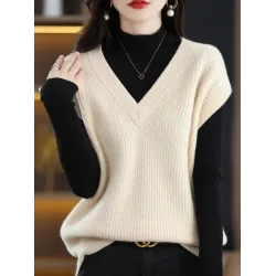 Casual Sleeveless Loose Solid Color V-Neck Vest Top