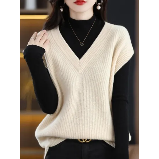 Casual Sleeveless Loose Solid Color V-Neck Vest Top Casual Sleeveless Loose Solid Color V-Neck Vest Top