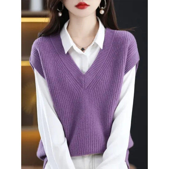 Casual Sleeveless Loose Solid Color V-Neck Vest Top Casual Sleeveless Loose Solid Color V-Neck Vest Top