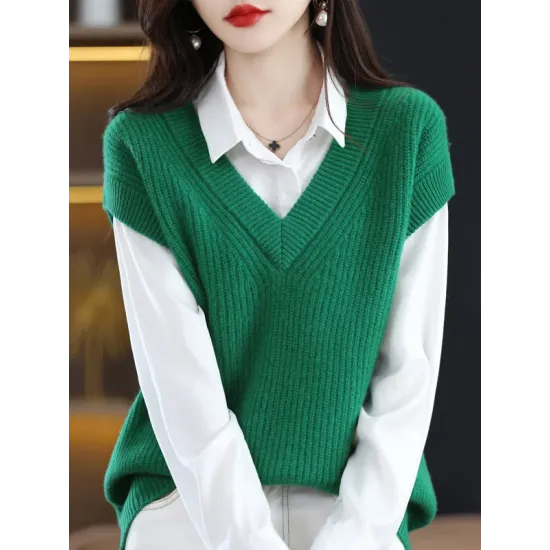 Casual Sleeveless Loose Solid Color V-Neck Vest Top Casual Sleeveless Loose Solid Color V-Neck Vest Top