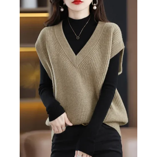Casual Sleeveless Loose Solid Color V-Neck Vest Top Casual Sleeveless Loose Solid Color V-Neck Vest Top