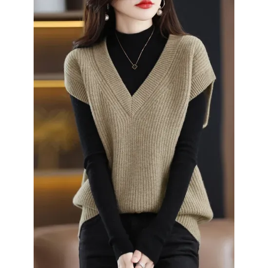 Casual Sleeveless Loose Solid Color V-Neck Vest Top Casual Sleeveless Loose Solid Color V-Neck Vest Top