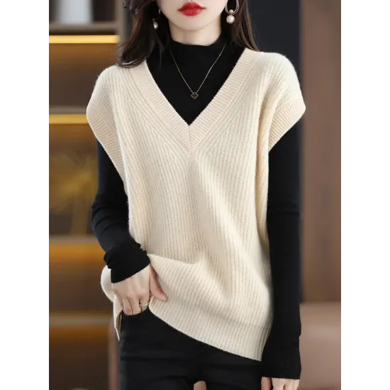 Casual Sleeveless Loose Solid Color V-Neck Vest Top Casual Sleeveless Loose Solid Color V-Neck Vest Top