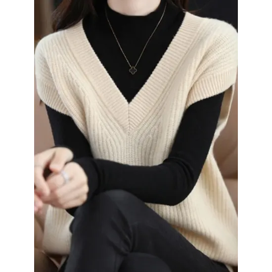 Casual Sleeveless Loose Solid Color V-Neck Vest Top Casual Sleeveless Loose Solid Color V-Neck Vest Top