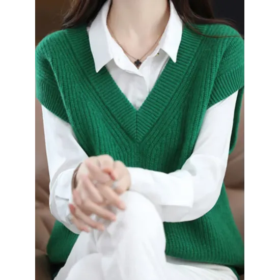Casual Sleeveless Loose Solid Color V-Neck Vest Top Casual Sleeveless Loose Solid Color V-Neck Vest Top