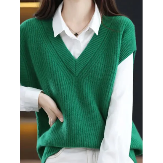 Casual Sleeveless Loose Solid Color V-Neck Vest Top Casual Sleeveless Loose Solid Color V-Neck Vest Top