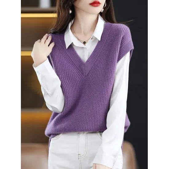 Casual Sleeveless Loose Solid Color V-Neck Vest Top Casual Sleeveless Loose Solid Color V-Neck Vest Top
