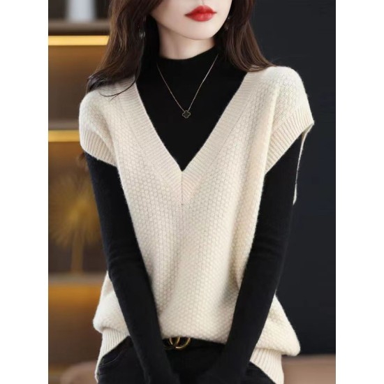 Casual Sleeveless Loose Solid Color V-Neck Vest Top Casual Sleeveless Loose Solid Color V-Neck Vest Top