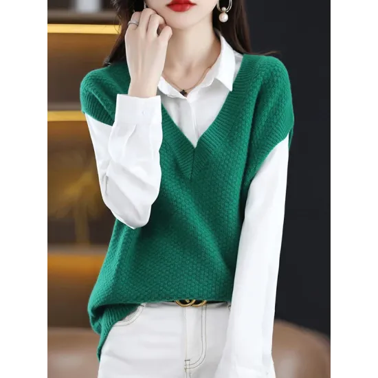 Casual Sleeveless Loose Solid Color V-Neck Vest Top Casual Sleeveless Loose Solid Color V-Neck Vest Top